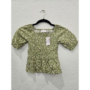 The Childrens Place Girls Green Floral Smocked Peplum Top NWT Size 5/6 S/P